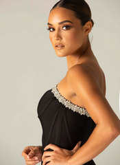 One Shoulder Sparkly Beading Rayon Bandage Elegant Dress