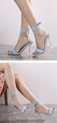 Weave Sandals Women Transparent Strange High Heels Open Toe Shoes
