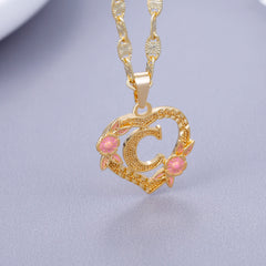 GOLD PLATED CUSTOMIZED HEART FLOWER INITIAL LETTER PENDANT ROSE GOLD HEART INITIAL LETTER RING