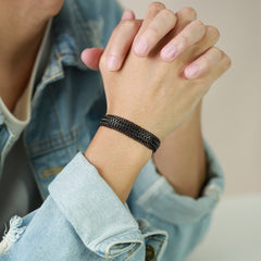 Vnox Layered Bracelets for Men, Black Franco Chain, Cuban Chain, Stainless Steel Simple Wristband, Casual Fashion Jewelry