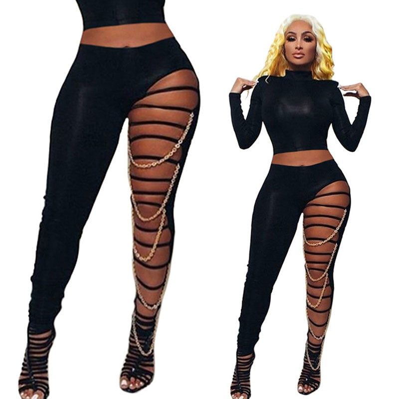 Kayotuas Women Legging Sexy High Waist Ripped Black Slim