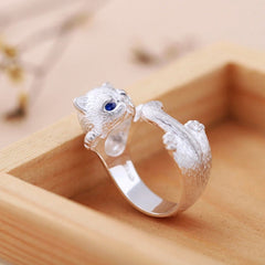 Cute Blue Eyes Bulldog Ring Animal Pet Cat Dog Silver Color Rings Women Men Fashion Simplicity Jewelry Gift Resizable