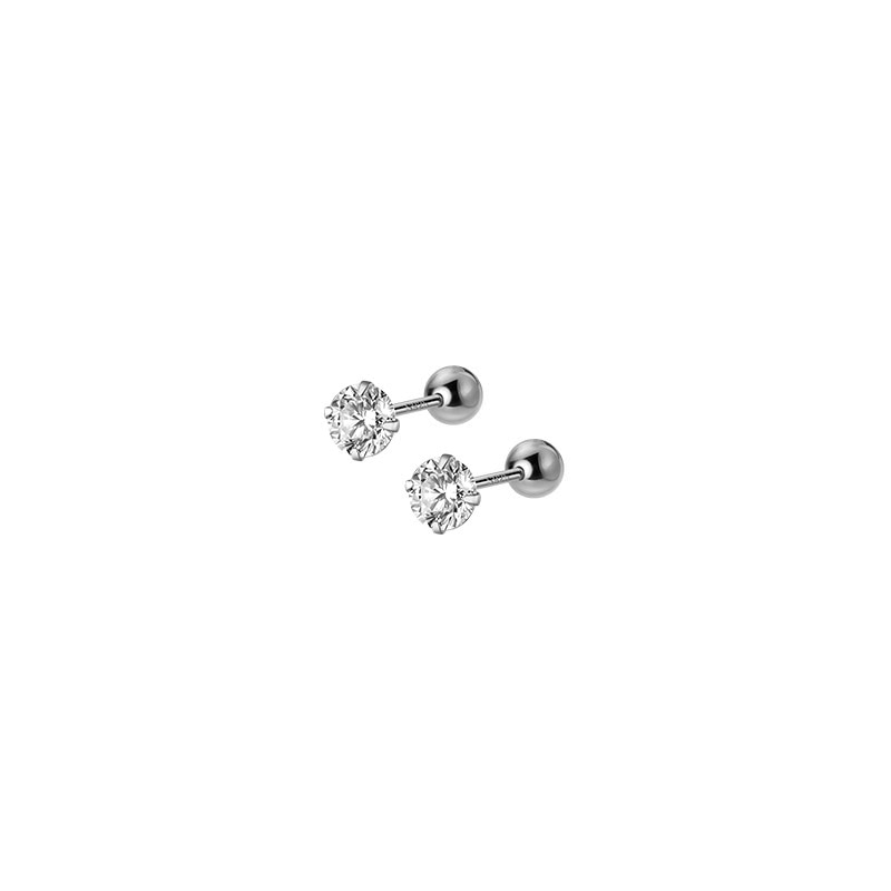 WANTME 925 Sterling Silver Luxury Round Zircon Simple Bead Stud Earrings for Women Fashion Body Piercing Jewelry Accessories