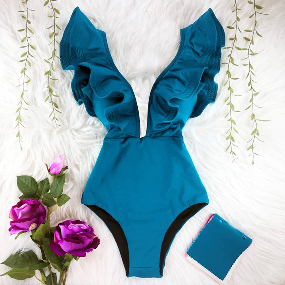 Marbella Ruffle Deep-V Swimsuit One-piece