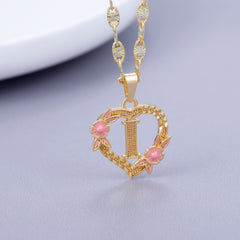 GOLD PLATED CUSTOMIZED HEART FLOWER INITIAL LETTER PENDANT ROSE GOLD HEART INITIAL LETTER RING