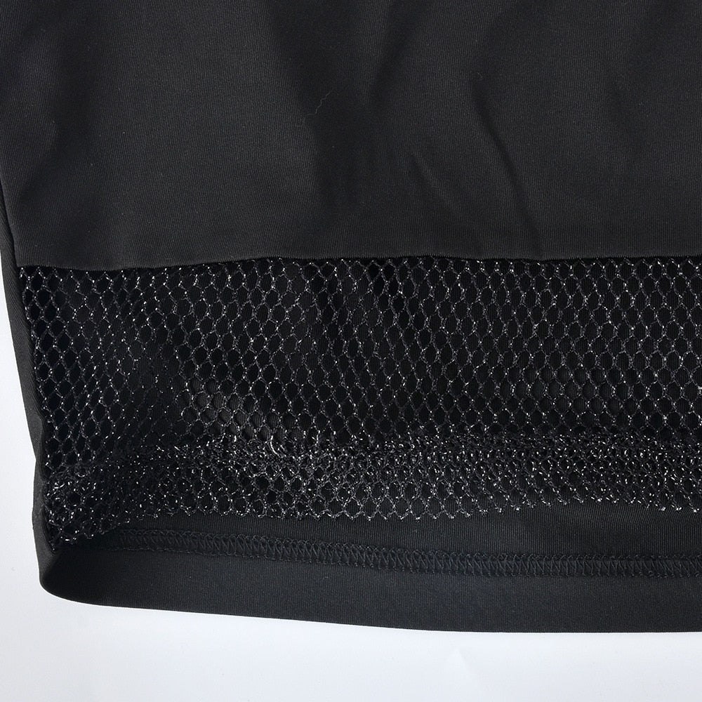 ANJAMANOR Black Mesh Two Piece Set Crop Top and Pants Club Wear Stage See Through Outfits for Women Matching Sets D82-CA23
