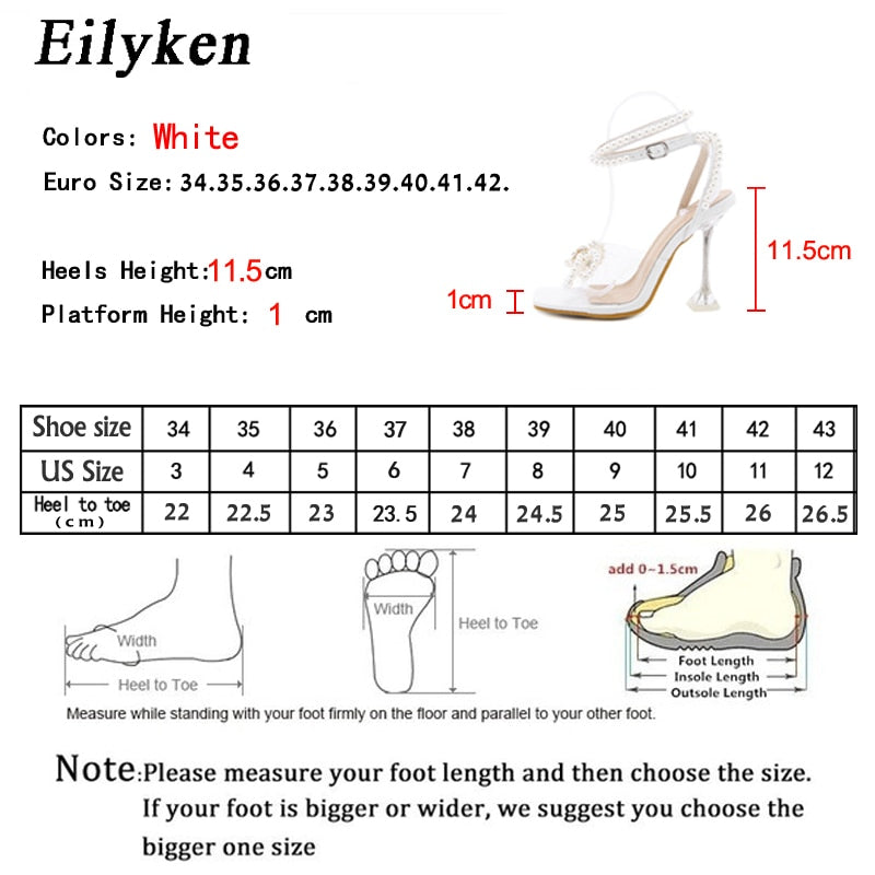 Eilyken Women Gladiator Sandals shoes Sexy White String Bead high heels Sandals Summer Party Dress shoes Buckles pumps size 42