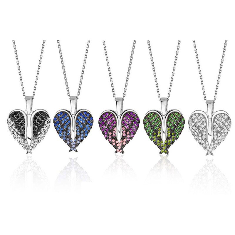 Luxury Custom Name Necklace for Women Crystal Angel Wing Pendant Necklace Heart Love Gift