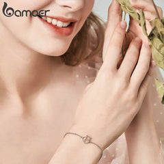BAMOER 100% 925 Sterling Silver Cat And Heart Link Chain Bracelets &amp; Bangles for Women Authentic Silver Jewelry Gift SCB102