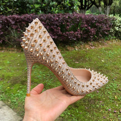 Golden Glitter Spikes Pointy Toe High Heels