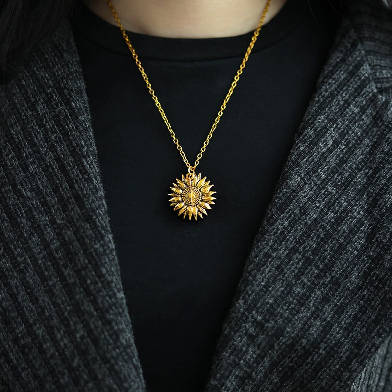 You Are My Sunshine Open Locket Sunflower Pendant Necklace  Boho Jewelry Friendship Gifts Bff Letter Necklace Collier