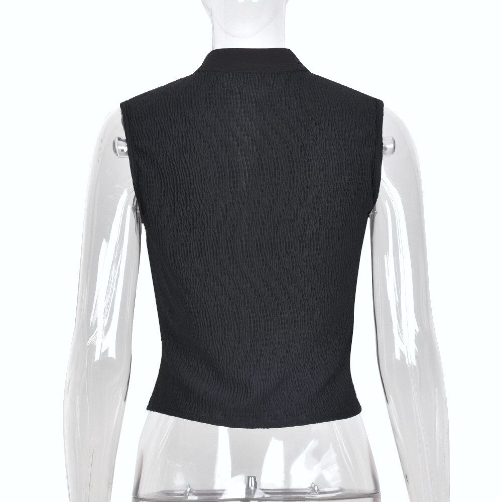 BOOFEENAA Black Buton Up Sleeveless Crop Top Y2k Vest Summer 2022 Sexy Fashion T Shirt Women Clothing Club Wear C82-BE10