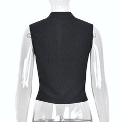 BOOFEENAA Black Buton Up Sleeveless Crop Top Y2k Vest Summer 2022 Sexy Fashion T Shirt Women Clothing Club Wear C82-BE10