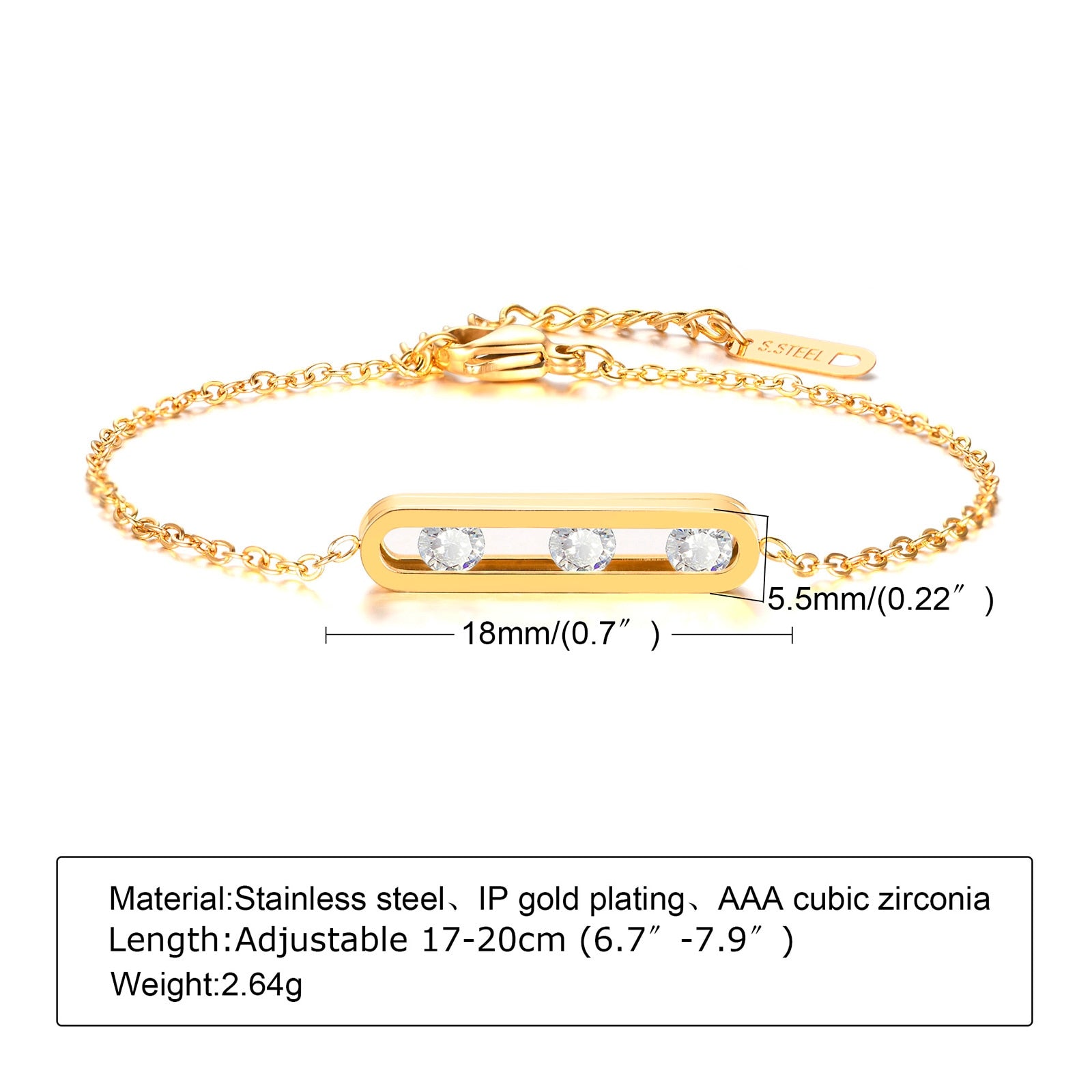 Stainless Steel Thin Chain Link Minimalist Charm Bracelet