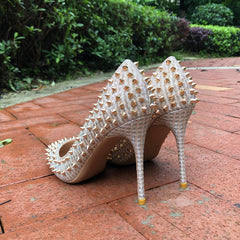 Golden Glitter Spikes Pointy Toe High Heels
