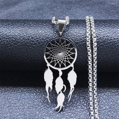 Feather Dream Catcher Stainless Steel Chain Necklaces Gold Color Long Necklaces Boho Jewelry sautoir femme long bohème N7021S01