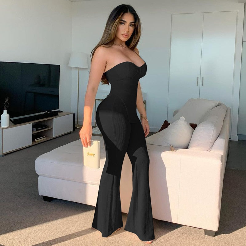 Hawthaw Women Fashion White Strapless Tube Tops Long Pants Two Piece Sets Suits Outfits 2022 Summer Clothes Wholesale Items