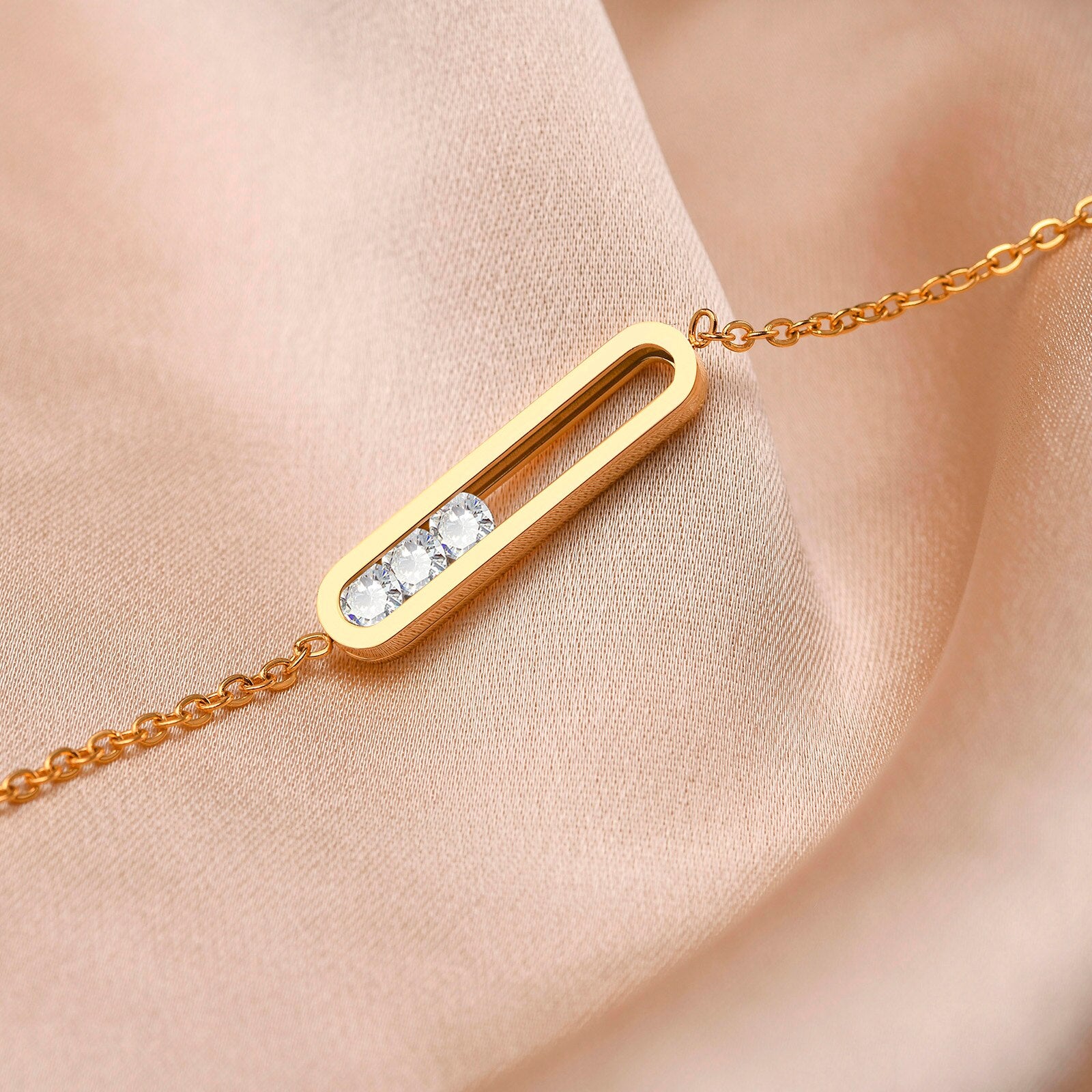 Stainless Steel Thin Chain Link Minimalist Charm Bracelet