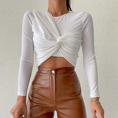 Long Sleeve Elegant Twist Cropped Top