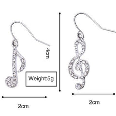 Fashion Romantic Elegent Drop Earrings Rhinestone Asymmetriy Musical Note Silver Color Jewelry For Women Girl Party Wedding