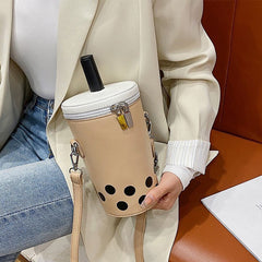 Cute Milk Tea Women&#39;s Shoulder Crossbody Bag Drink Cup Design Ladies Autumn Winter Cartoon Printing Pu Leather Messenger Bags