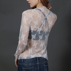 Mesh Sheer T-Shirts Long Sleeve Blouses  Transparent Tops