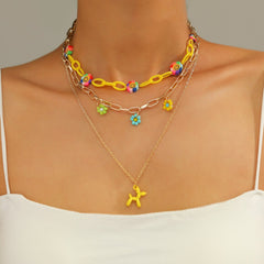 Lost Lady New Fashion Letter Rice Bead Multilayer Ladies Necklace Same Model Birthday Gift Alloy Jewelry Wholesale Direct Sales