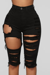 Trendy black ripped high waist jeans for women Fashion Skinny stretch summer denim jeans casual clothes S-2XL