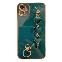 Plating Heart Metal Bracelet Phone Chain Case for iPhone