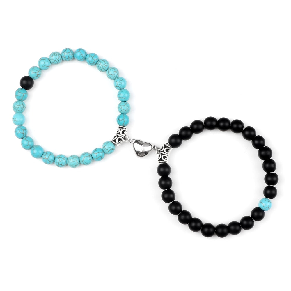 Amora Magnetic Heart Natural Stone Bracelet Set
