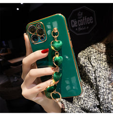 Plating Heart Metal Bracelet Phone Chain Case for iPhone