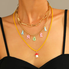 Lost Lady New Fashion Letter Rice Bead Multilayer Ladies Necklace Same Model Birthday Gift Alloy Jewelry Wholesale Direct Sales