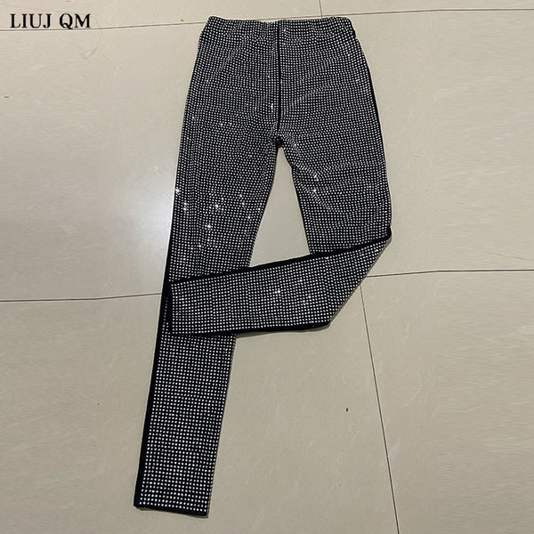 Rhinestone Trousers Women Pants