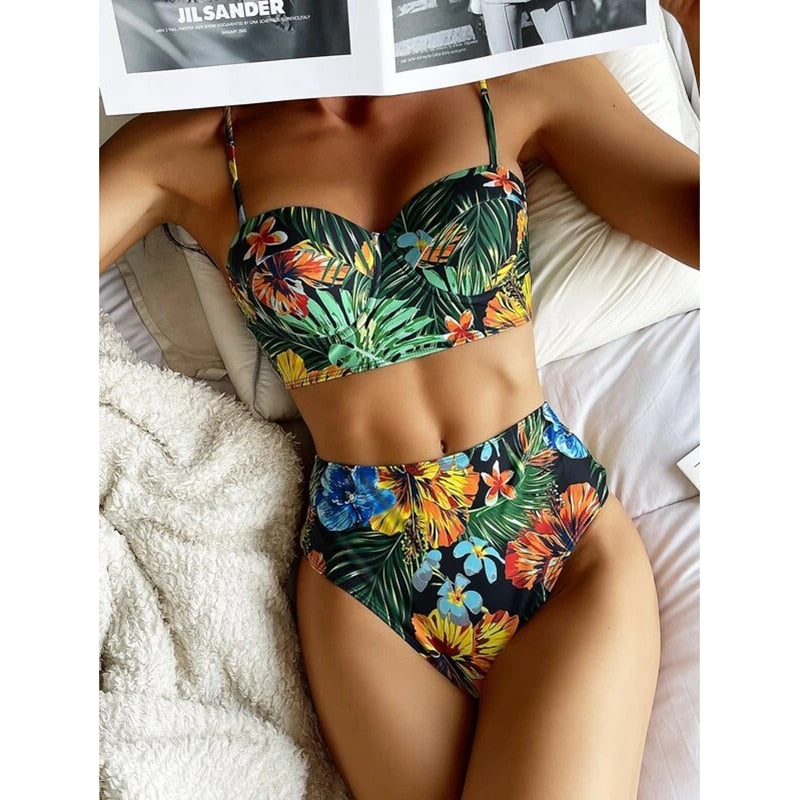 Tengweng Black Mesh Bikini 2022 Bandeau Sexy High Waist Swimwear Female 2 Pieces Set Swimsuit Bathing Suit Women Bathers Beach