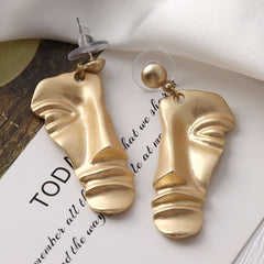 1pair Accessories Hyperbole Portrait Alloy Beads Gold Color For Women Face Drop Earrings Abstract Metallic