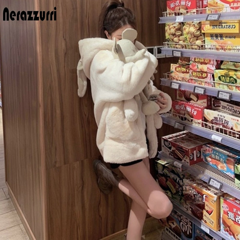 Lumi Rabbit-Ear Faux-Fur Zip Hoodie One-piece