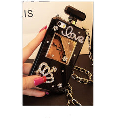 Diamond Crystal Cute Pearl Perfume Bottle Shaped Chain Handbag Case Cover for iPhone