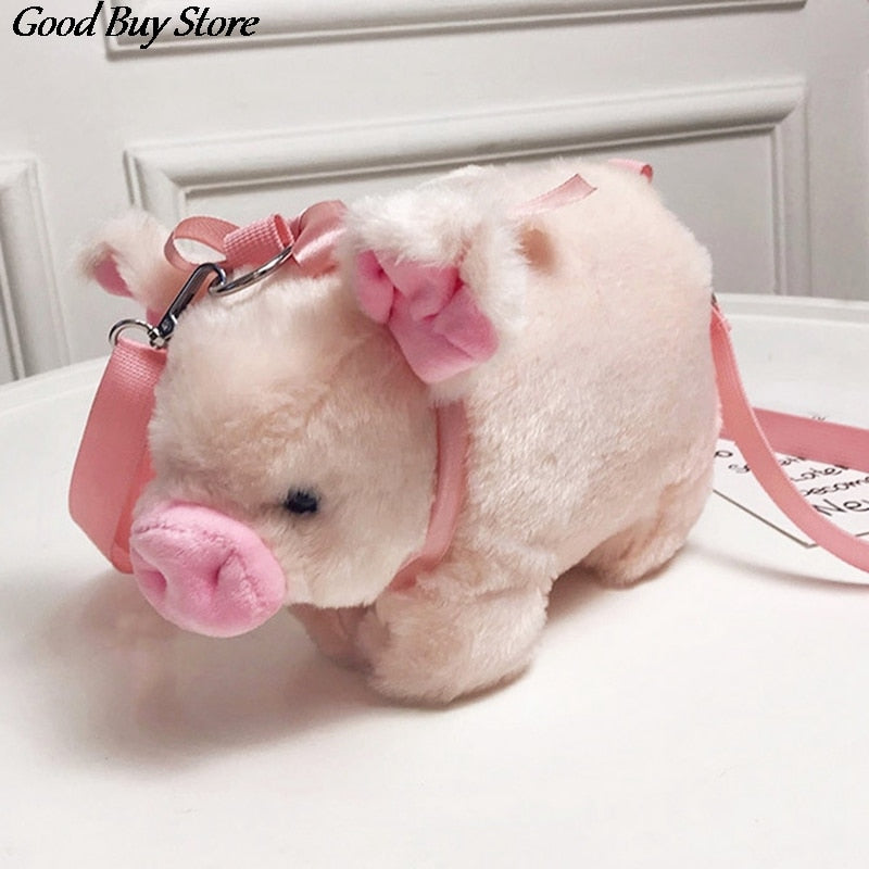 Cute Pig Shoulder Bag Plush Stuffed Animal Crossbody Bags Women Fashion Winter Soft Purse Cartoon Handbags Phone Money Storage