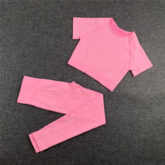 Seamless Leggings+Short Sleeve Crop Top+Sports Bra+Sport Shorts Yoga Set
