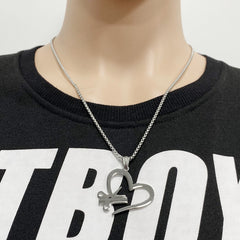 Stainless Steel Heart Scissors Haircut Barber Men's Necklace Pendant Chain
