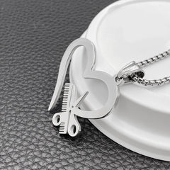 Stainless Steel Heart Scissors Haircut Barber Men's Necklace Pendant Chain