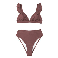 V-neck Ruffled High-waist Bikini Set