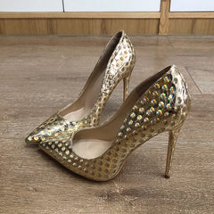 Golden Glitter Pointed Toe Stiletto High Heels Shiny Slip On Chic Pumps