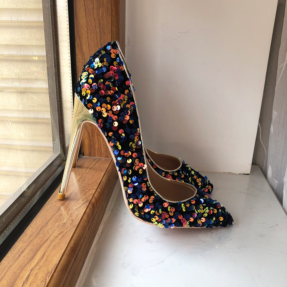 Eulalia Blue Sequin Pointed-Toe Stiletto Pumps Secondary image