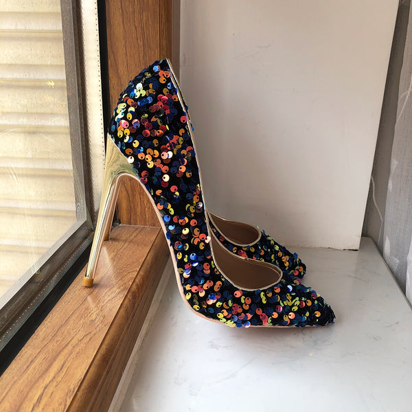 Eulalia Blue Sequin Pointed-Toe Stiletto Pumps