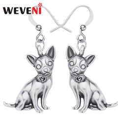 WEVENI Alloy Antique Gold Plated Sweet Chihuahua Dogs Earrings Drop Dangle Lovely Pets Animals Jewelry Charm Gift For Women Girl