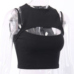2022 Sexy Hollow Out Crop Top Women Summer Fashion Sexy Casual Sleeveless Short Tee Shirt Crop Top Vest Strap Tank Top Blouse