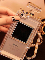 Diamond Crystal Cute Pearl Perfume Bottle Shaped Chain Handbag Case Cover for iPhone