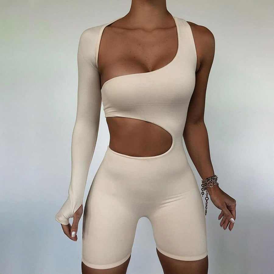 One Shoulder Skinny Bodycon Solid Romper