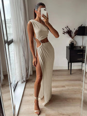 Cryptographic Sleeveless Cut Out Split Maxi Dress